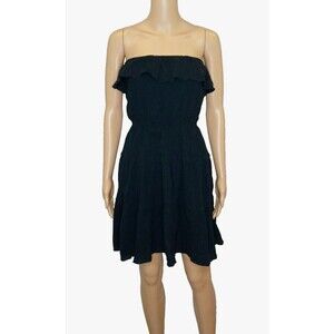 100% Cotton Gauzy Ruffle Tube Top Mini Dress Black Sleeveless Women's Small